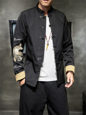 yogachicshops Black Color Carp Printed Men's Jackets