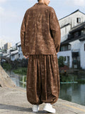 Male Bamboo Leaves Pullover T-shirt & Pants Corduroy Outfits