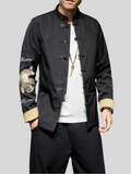 yogachicshops Black Color Carp Printed Men's Jackets