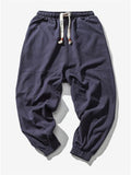 Men's Japanese Streetwear Drawstring Waist Linen Pants