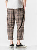 Plaid Drawstring Contrast Color Pants