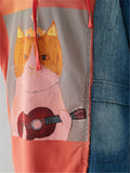 Patchwork Cat Printed Denim Hoodies