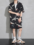 Men's Cool Streetwear Crane Print Short Sets