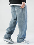 Simple Style Solid Color Straight Leg Jeans