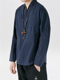 Vintage Asian Style Long Sleeves Linen Shirt