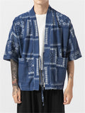 Men's Casual Cranes Printed Short Sleeve Kimono Shirts