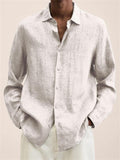 Vintage Long Sleeve Button Up Linen Shirt for Men