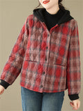 Women's Trendy Plaid Button Hooded Cotton Coat