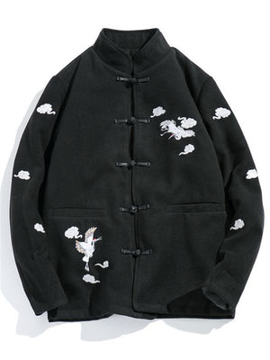 Chinese Cranes Embroideried Woolen Coat