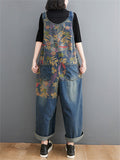 Female Oversized Retro Stitchwork Korean Style Floral Jumpsuits