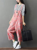 Loose Cotton Linen Printed Jumpsuits