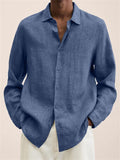 Vintage Long Sleeve Button Up Linen Shirt for Men