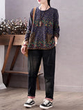 Cute Floral Pullover Long Sleeve Knitted Shirts for Women