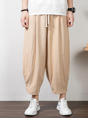 Summer Plus Size Loose Wide-Leg Cropped Linen Trousers