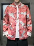 Oriental Style Men's Trendy Crane Print Button Jackets