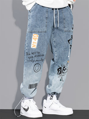 yogachicshops Cartoon Letter Printed Cute Men's Jeans