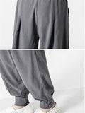 Solid Color Linen Ankle-Banded Pants