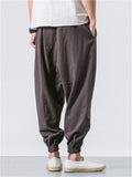 Men's Japanese Streetwear Drawstring Waist Linen Pants