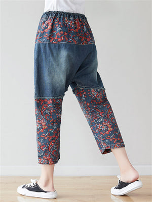 Vintage Color Block Harem Cropped Jeans