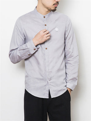 Stand Collar Embroidery Solid Color Shirts