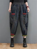 Women's Retro Patchwork Design Harem Denim Pants