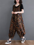 Women's Vintage Printed Spring Summer Linen Bloomers Jumpsuits