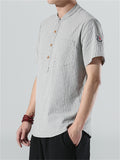 Men's Cotton Linen Striped Short Sleeve Shirts