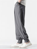 Solid Color Linen Ankle-Banded Pants