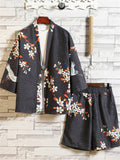 Men's Chinese Style Printed 3/4 Sleeve 2-Pieces Kimono Sets