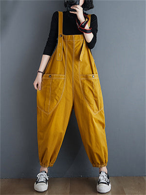 Top Big Pockets Overalls Loose Denim Jumpsuits For Women