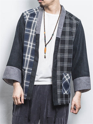 Fashion Plaid Kimono Shirt for Men