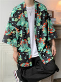 Men's Retro Dragon Tiger Print Summer Cardigan Shirt