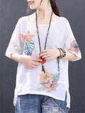 Retro Ethnic Style Embroidery O-neck T-shirts