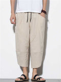 Casual Relaxed Wide Leg Cropped Harem Pants For Men