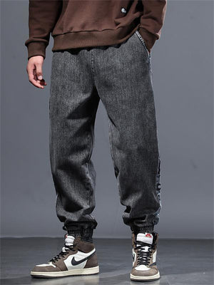 Autumn Winter Thick Oversized Male Black Grey Harem Jeans