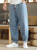 Casual Drawstring Ankle Banded Denim Pants