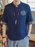 Men's Lotus Embroidered Linen Shirts