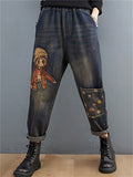 Embroidered High Waist Jeans With Pockets