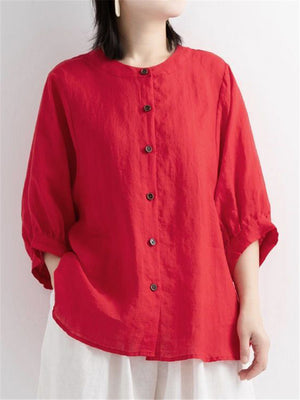 Retro Round Neck Puff Sleeve Shirt