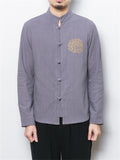 Lotus Embroidery Pattern Linen Shirts