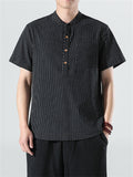 Men's Cotton Linen Striped Short Sleeve Shirts