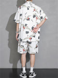 Men's Cool Streetwear Crane Print Short Sets