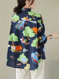 Fashion Long Sleeve Button Up Printing Shirt for Women