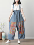 Fashion Loose Printed Denim Jumpsuits