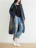 Retro Printed Hooded Denim Jacket Coat