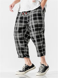 Plaid Drawstring Contrast Color Pants