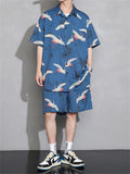 Men's Cool Streetwear Crane Print Short Sets