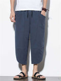 Casual Relaxed Wide Leg Cropped Harem Pants For Men