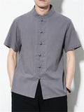 Short Sleeve Solid Color Stand Collar Shirts