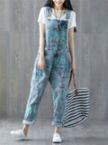 Casual Printed Pockets Denim Jumpsuits